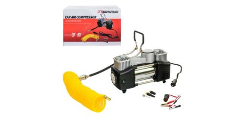 4Cars fémházas kompresszor 12V, LED lámpával, spirál tömlővel (95491)