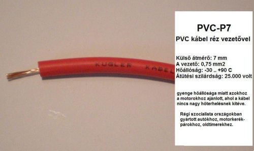 PVC-P7 rézszálas PVC gyújtókábel – piros/fekete, 7 mm