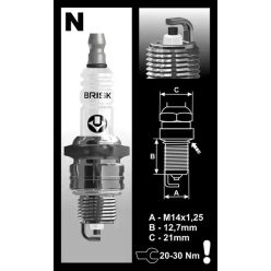   Brisk N15YC gyújtógyertya – M14x1,25 – menethossz 12,7 mm – kulcsméret 21 mm (kompatibilitás: lásd a leírásban!)