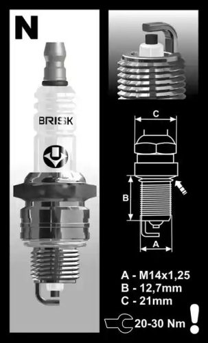 Brisk N15YC gyújtógyertya – M14x1,25 – menethossz 12,7 mm – kulcsméret 21 mm (kompatibilitás: lásd a leírásban!)