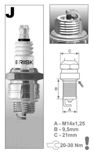 BRISK J17 gyújtógyertya – M14 x 1,25 mm – menethossz 9,5 mm – kulcsnyílás 19 mm (kompatibilitás: lásd a leírásban!)