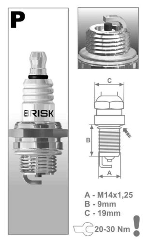 Brisk P17 gyújtógyertya – M14 x 1,25 – menethossz: 9,5 mm – kulcsnyílás: 19 mm (kompatibilitás: lásd a leírásban!)