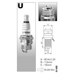   Brisk U15 gyújtógyertya – M14 x 1,25 – menethossz: 7,8 mm – kulcsnyílás: 16 mm (kompatibilitás: lásd a leírásban!)