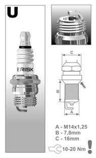 Brisk U15 gyújtógyertya – M14 x 1,25 – menethossz: 7,8 mm – kulcsnyílás: 16 mm (kompatibilitás: lásd a leírásban!)