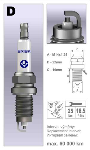 BRISK DOX15LE-1 gyújtógyertya – M14 x 1,25 – menethossz: 19 mm – kulcsnyílás: 16 mm (kompatibilitás: lásd a leírásban!)