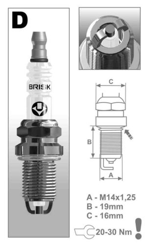 BRISK DR17LDC gyújtógyertya – M14 x 1,25 – menethossz: 19 mm – kulcsnyílás: 16 mm (kompatibilitás: lásd a leírásban!)