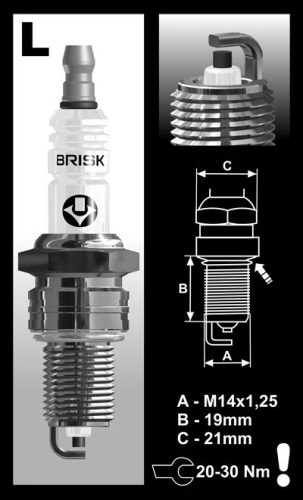 Brisk LR14YC gyújtógyertya – M14 x 1,25 – menethossz: 19 mm – kulcsnyílás: 20,8 mm (kompatibilitás: lásd a leírásban!)
