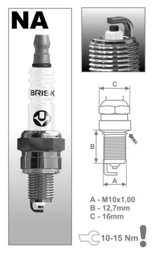 Brisk NAR14YC gyújtógyertya robogókhoz – M10x1,00 – Menethossz: 12,7 mm, Kulcs: 16 mm (kompatibilitás: lásd a leírásban!)
