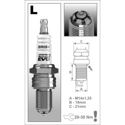   Brisk LR15SXC Premium EVO gyújtógyertya – M14x1,25 – Menethossz: 19 mm, Kulcsnyílás: 21 mm (kompatibilitás: lásd a leírásban!)