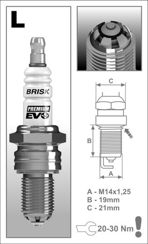Brisk LR15SXC Premium EVO gyújtógyertya – M14x1,25 – Menethossz: 19 mm, Kulcsnyílás: 21 mm (kompatibilitás: lásd a leírásban!)