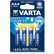 VARTA Longlife Power AAA alkáli mikroelem, 1,5V, 4 db/csomag