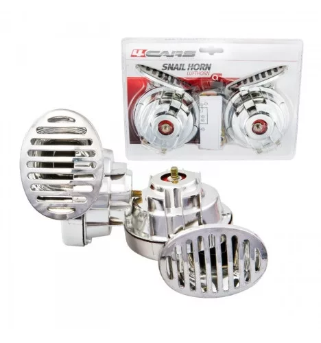 12V-os krómozott harsona kürt pár relével (91608)