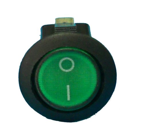 Kerek, zöld LED-es billenőkapcsoló, 12V