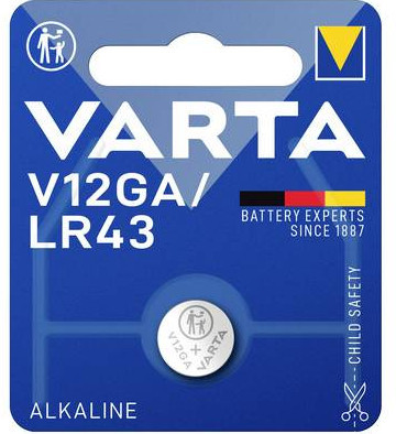VARTA V12GA (LR43) alkáli gombelem, 1,5V