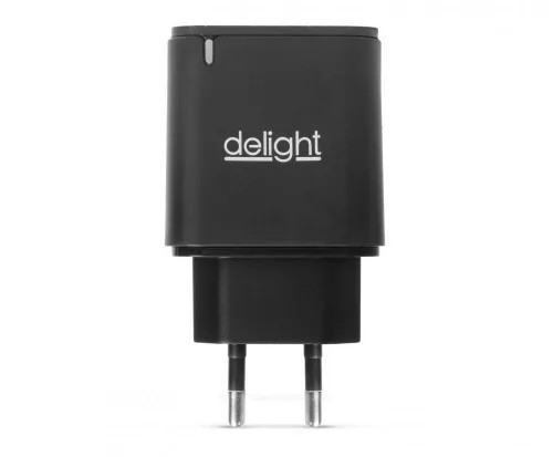 Delight 20W-os Type-C és USB-A gyorstöltő adapter, fekete (55047BK)