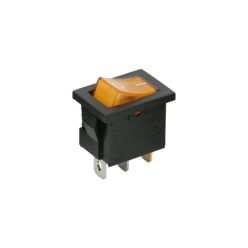   Világítós szögletes billenőkapcsoló, kicsi, sárga, 12V