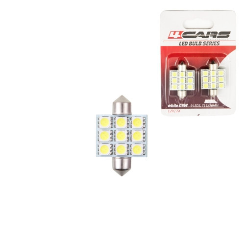 4Cars 12V Szofita 11-36mm 9LED SMD Fehér LED Izzók (2 db)