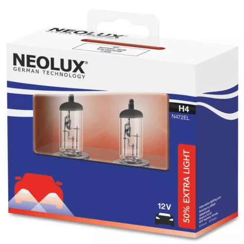 Neolux Extra Light N472EL H4 12V 60/55W Halogén Fényszóró Izzó (+50%, 2 db-os csomag)