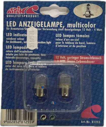Alpin 81255 12V BA9S 7 színű tölcséres izzó