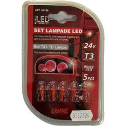 Lampa 98338 24V 1,2W T3 piros LED izzó, 5 db-os csomag