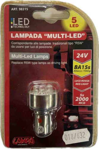 Lampa 98315 24V BA15s 5 LED-es piros izzó