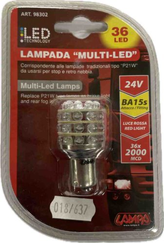 Lampa 98302 24V BA15s 36 LED-es piros izzó