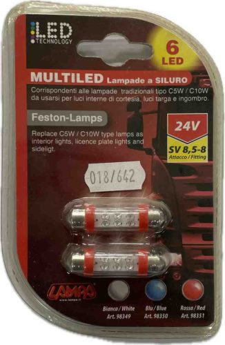 Lampa 98351 24V SV8.5-8 6 LED-es piros izzó, 2 db-os csomag