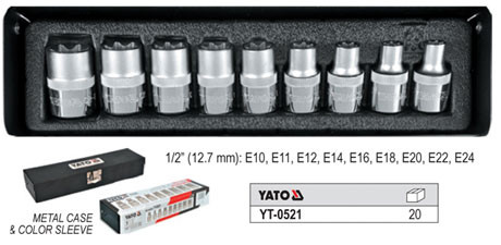 Yt-0521 dugókulcs klt.  9 db-os  1/2" e10-e24     szerszám       