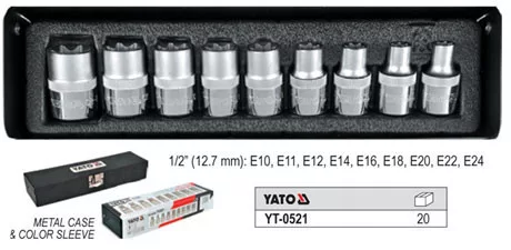 Dugókulcs készlet 9db-os 1/2" E10–E24 YT-0521