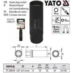   Vékonyfalú gyertyakulcs – 3/8", 14 mm / 63 mm (Yato YT-38510)