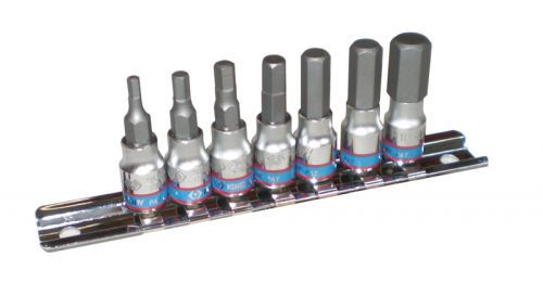 King Tony HEX bitfej készlet sínben – 7 részes, 1/4" – 2127PR