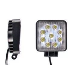 Szögletes 9 LED-es Munkalámpa, 27W, 10-30V, Spot Fény