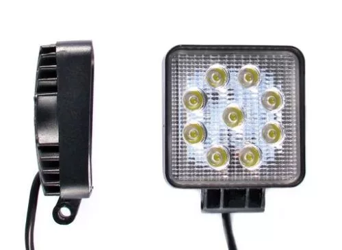 Szögletes 9 LED-es Munkalámpa, 27W, 10-30V, Terítő Fény