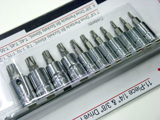 Torx bit készlet 5 szög, lyukas 1/4" és 1/8" (BS-2311P)