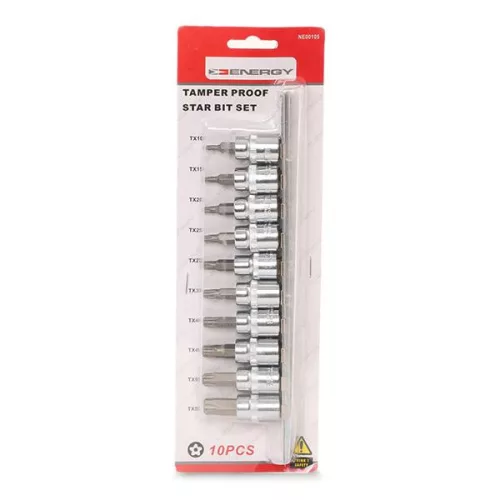 NE00105 torx készlet 9 db-os 5 ágú lyukas 1/4 3/8 t10-t50