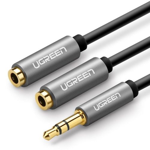 AUX UGREEN audio elosztó 3,5 mm-es jack kábel, 20 cm (szürke)