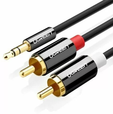UGREEN AV116 kábel 3,5 mm-es Jack 2RCA-hoz (Cinch) UGREEN 1,5 m (fekete)
