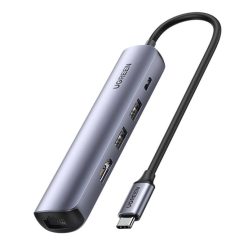   Hub / Adapter Ugreen CM418 USB-C 2x USB-hez, HDMI 4K 30 Hz, RJ45 1Gbps, PD 100W (szürke).