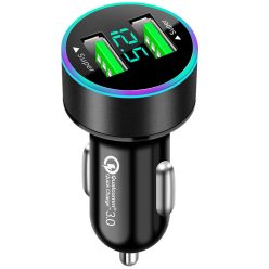   13160 M23 Autós töltő + voltmérő - 2USB - Quick Charge 3.0 - 12-24V