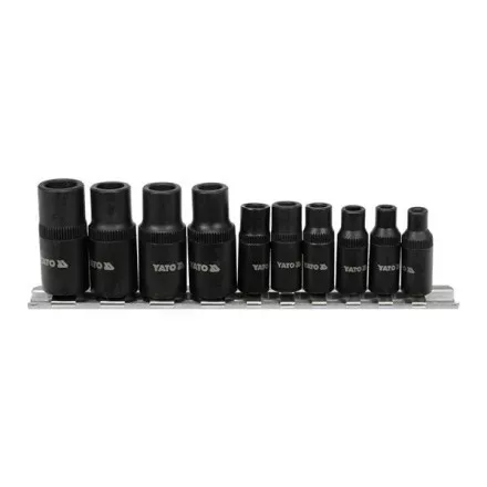 Menetfúró dugókulcs adapter készlet CrV 1/4" – 3/8", 10 részes – YT-29280