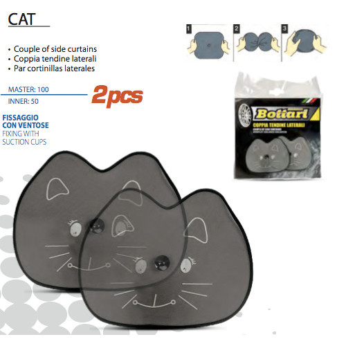 Autós oldalsó napvédő fekete cica mintával, 2 db-os