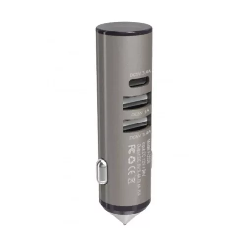 Szivargyújtó töltő 2 USB és 1 USB-C porttal, 3,4A (30213)