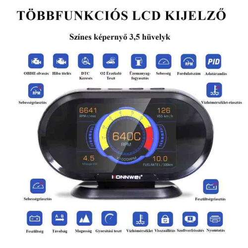Konnwei KW206 fedélzeti számítógép / OBD HUD kijelző