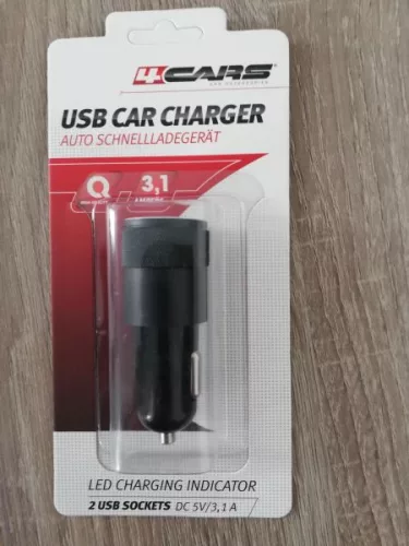 4CARS szivargyújtós töltő, 2 USB porttal, 12-24V, 3,1A (96993)