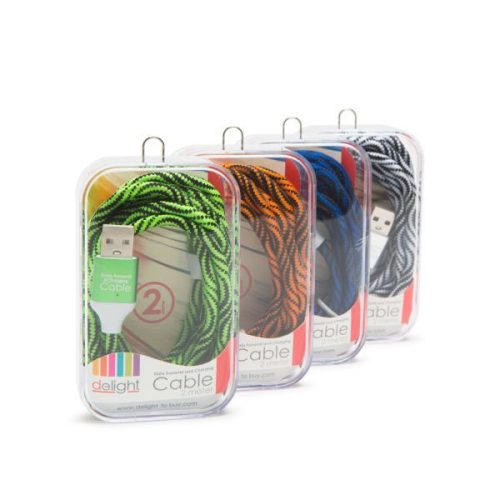 Delight 55439A Micro USB Adat- és Töltőkábel, 2 m, Szövet Borítással