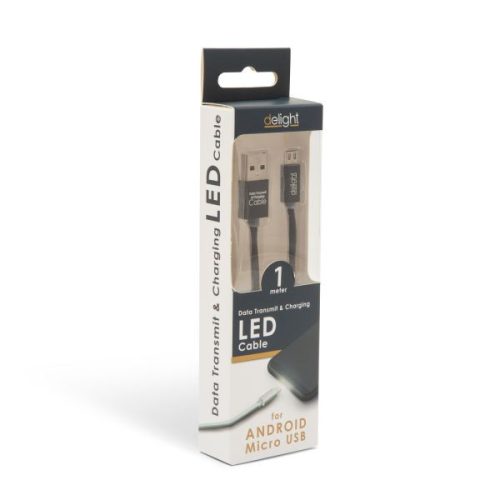 Adatkábel mikro usb led fénnyel fekete 1m 55442m-bk 