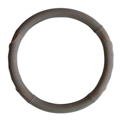 Szürke bőr kormányvédő narancssárga varrással (37-39 cm)