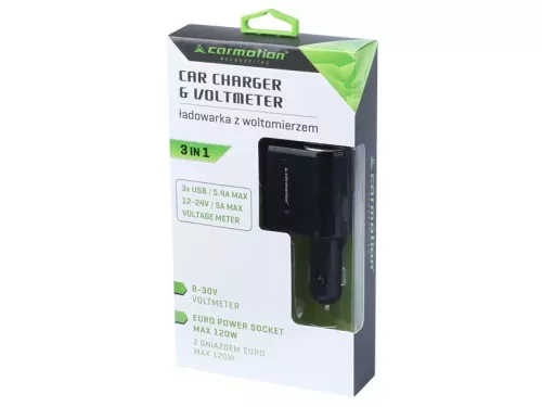 Autós szivargyújtó adapter 3xUSB 5A feszültségmérővel