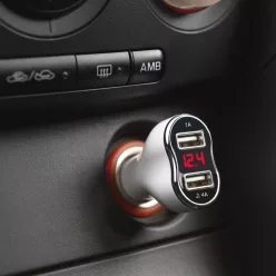   MNC Autós szivargyújtó adapter 2xUSB, feszültségmérővel