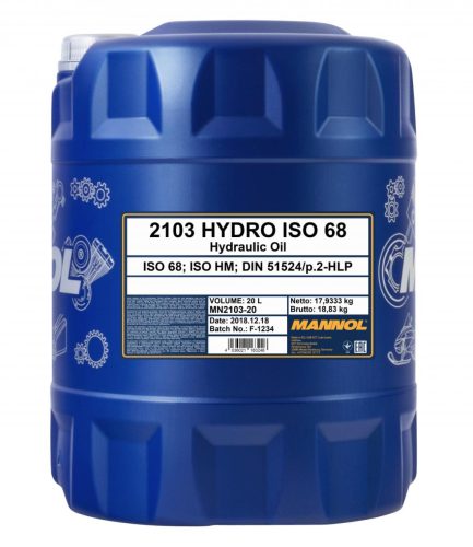 Mannol hydro iso 68      20l 2103 hidraulika olaj din 51524 hm hlp